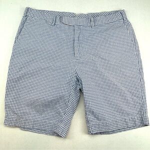 Polo Ralph Lauren Seersucker Shorts Mens 36 Blue Check Flat Front Preppy Golf